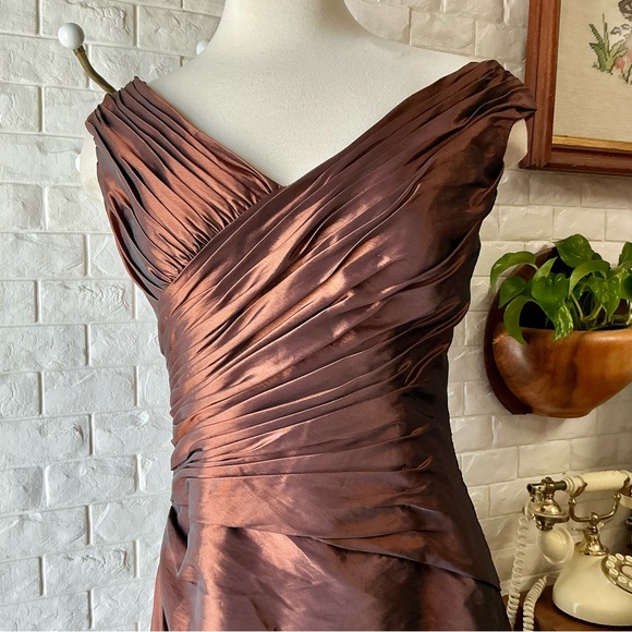 Symphony of Venus Liquid Metallic Copper Ornately Ruched Gathered Bodice Gown - Picture 6 of 17